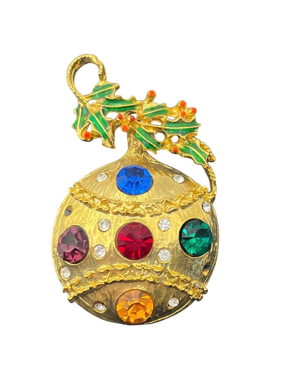 Eisenberg Ice Christmas ornament multi colored rhinestone gold tone brooch pin